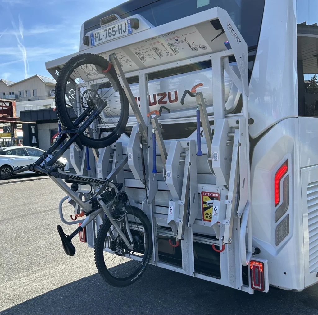 Bike rack on the back of the S4 bus from Annecy to the top of Semnoz